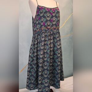 Natural Life NWOT Sara Embroidered Mini Dress With Pockets Navy Teal Fuschia S